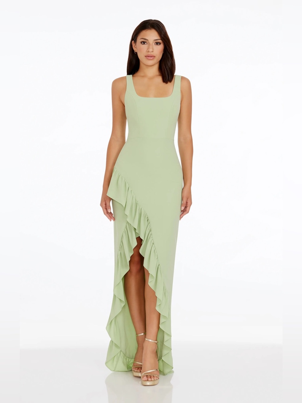 Dress the Population Sage Green High-Low Ruffle Dress